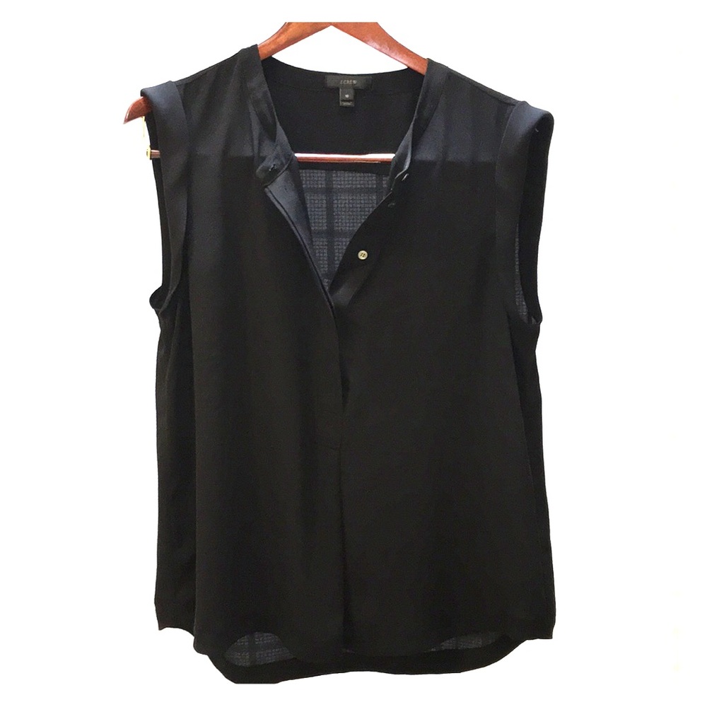 J. Crew Sleeveless Drapey Black Popover Blouse- 10